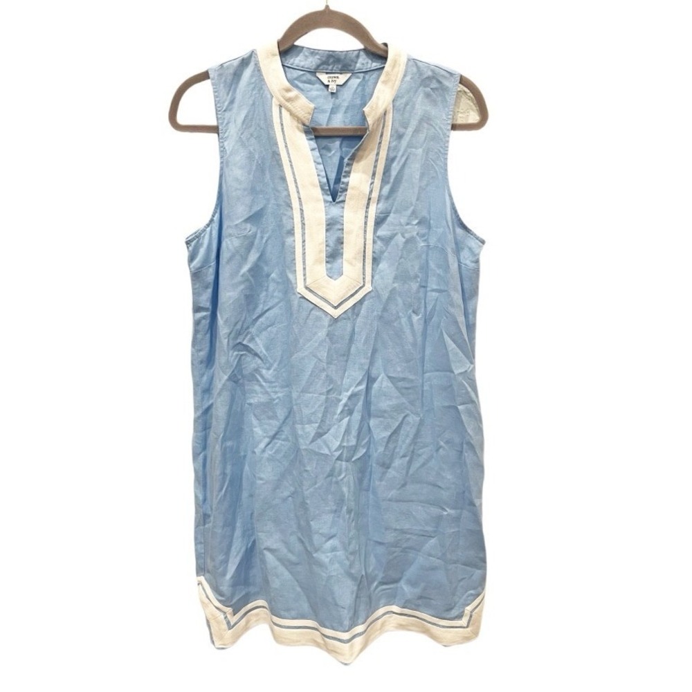 Crown & Ivy 100% Linen Shift Dress Size 12 Preppy Coastal Cape Cod Hamptons